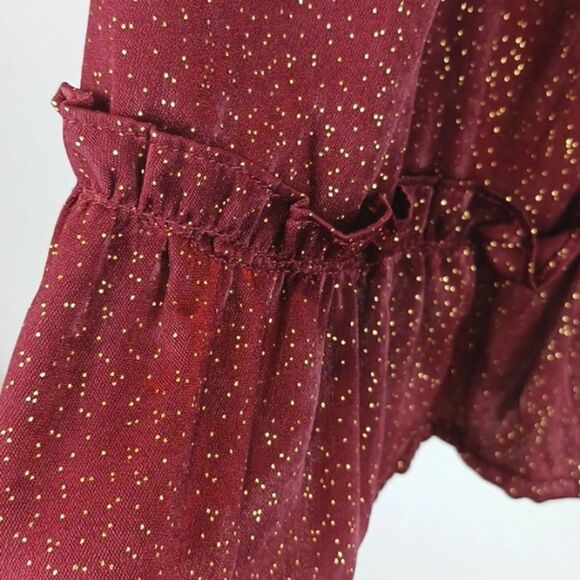 BLU PEPPER  wine with gold shimmer paper boy waist tiered mini skirt sz L - Picture 4 of 6